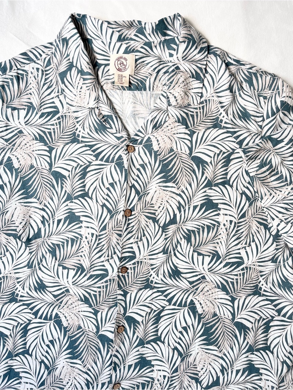 Panama Jack mens Palm Tropical Leaf Camp Shirt linen blend XXL